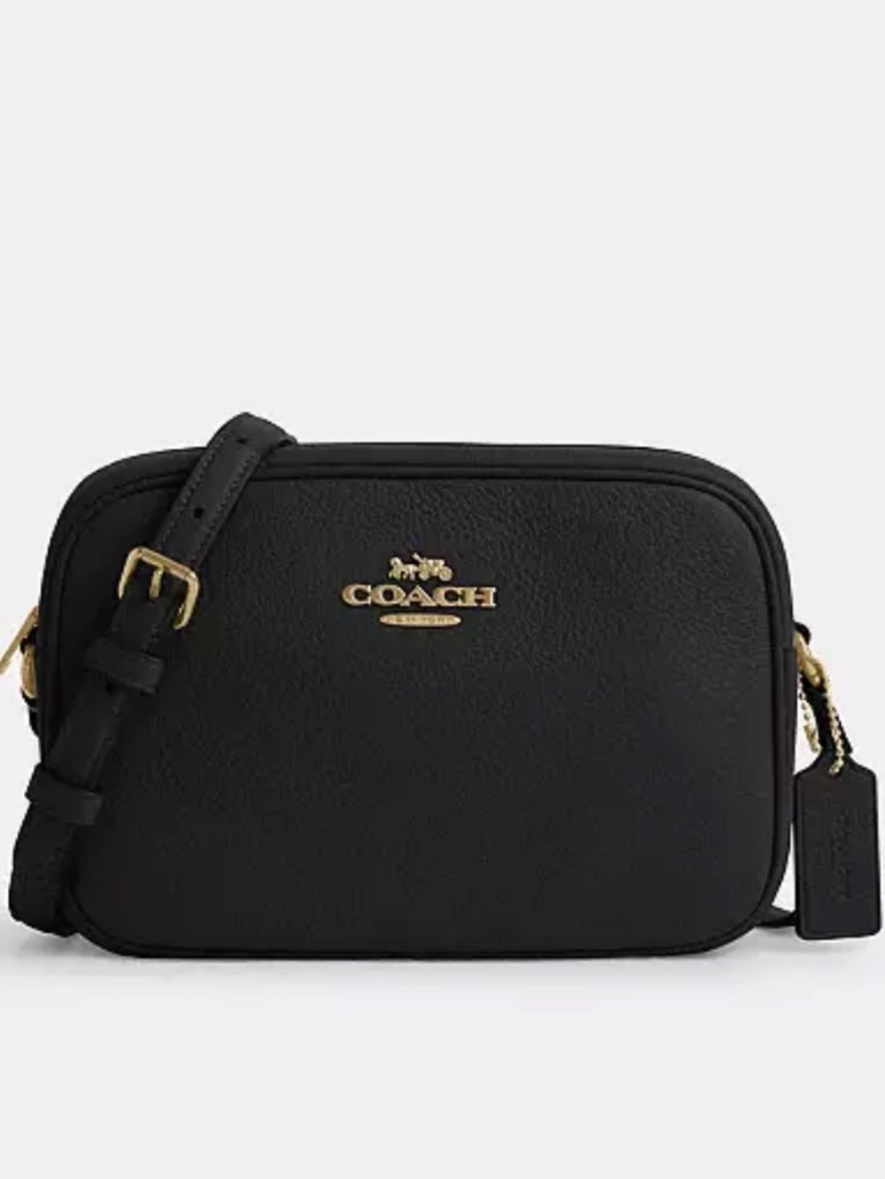 Coach Black Pebbled Leather Camera Bag with Gold Hardware